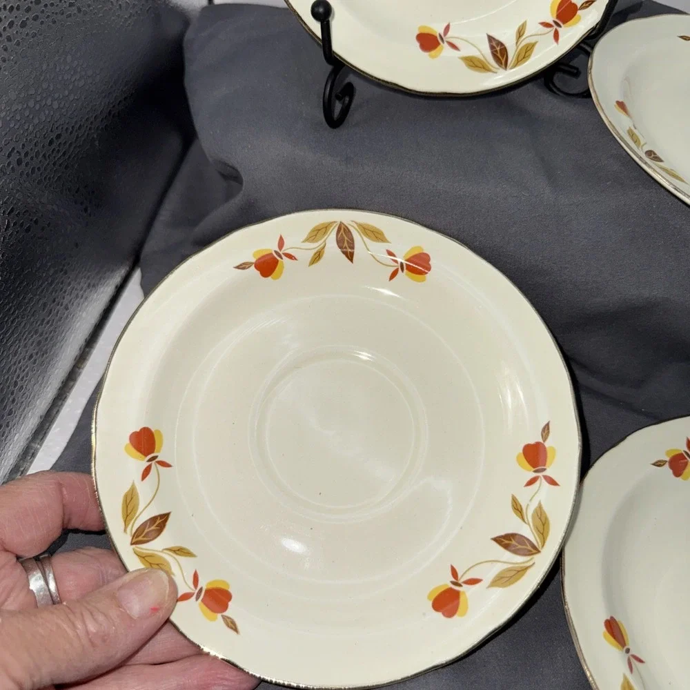 4 Vtg  Jewel Tea Autumn Leaf Saucers ~ Superior Hall Quality Dinnerware ~